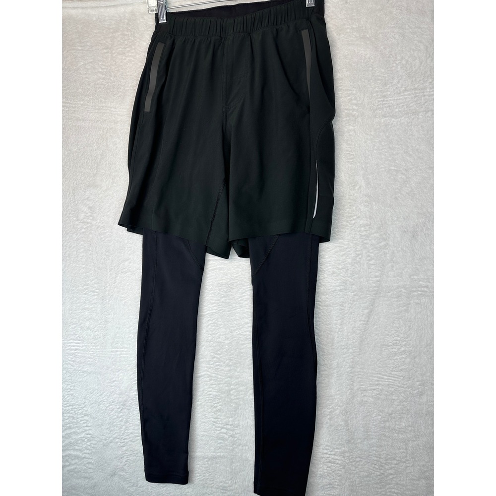 Lululemon 2-in-1 Shorts Leggings Mens Small Black Activewear Layered Tights